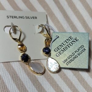 Elegant Sterling Silver and Gold Plated Gemstone Earrings